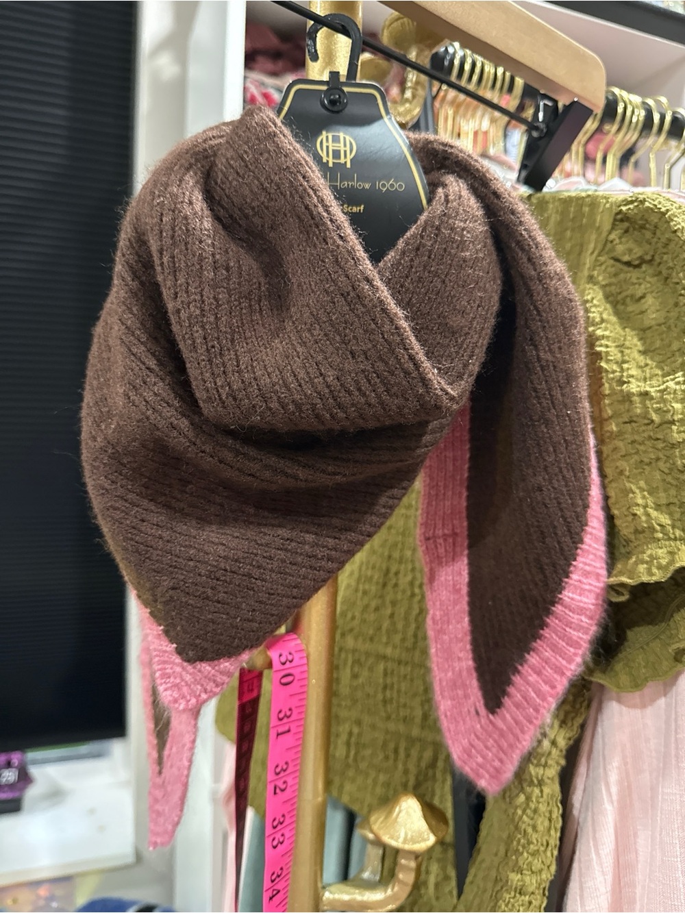 House of Harlow 1960 Brown Scarf with Pink Trim